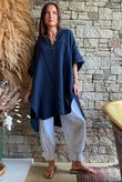 Tasha Cushion Cotton Oversized Shirt Tunic Navy